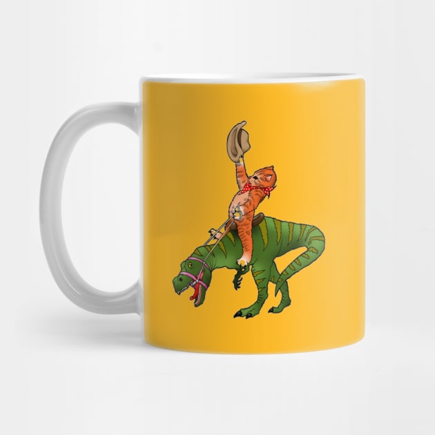 Funny rodeo Cat riding Dinosaur by GRADA